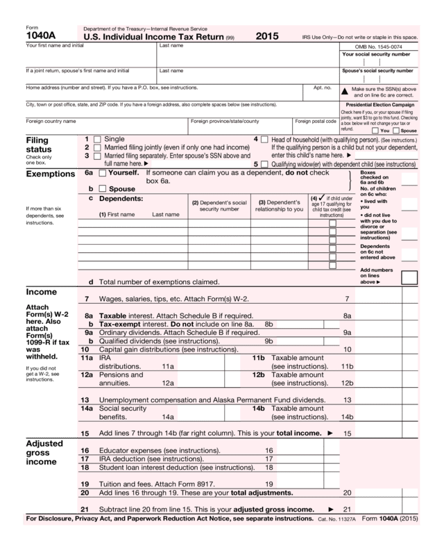 2015 Form 1040A