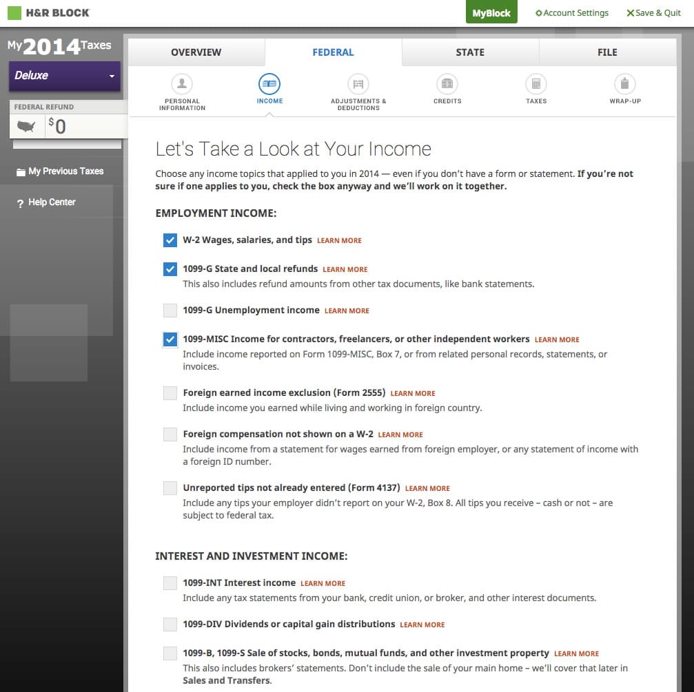 H& R Block Online Review  2014 Tax Year Features and Screenshots  My ...