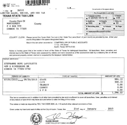 Montgomery County Treasurer Stephanne Davenports tax lien, IRS ...
