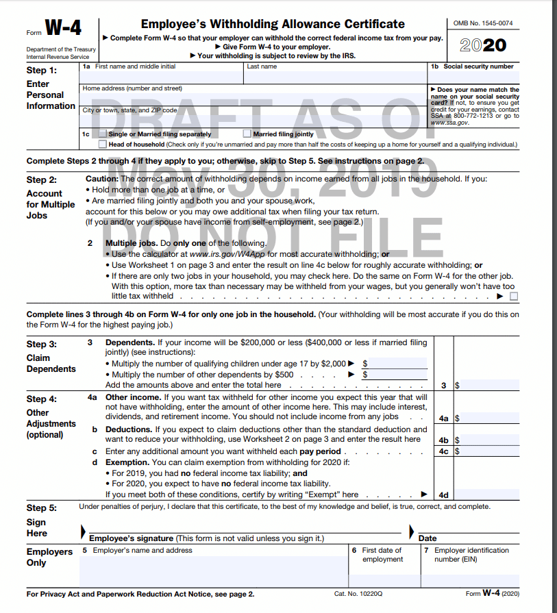 New W2 Form For 2020